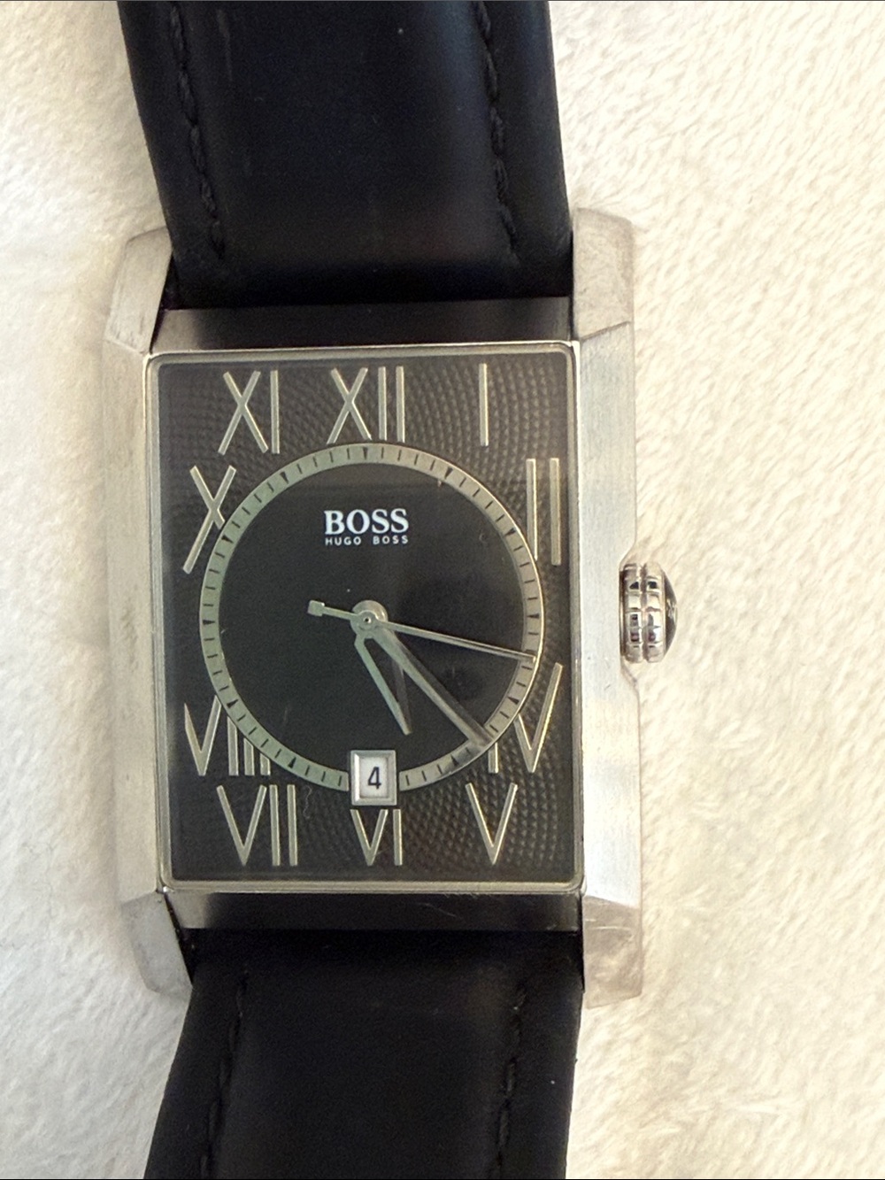 Hugo Boss Rectangular Tank Watch | Roman Numeral Dial | Genuine Leather Strap